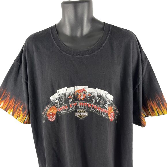 Vintage Y2K 2006 Harley-Davidson Dice Cards Flame Sleeves T-Shirt 2X California - Picture 2 of 8
